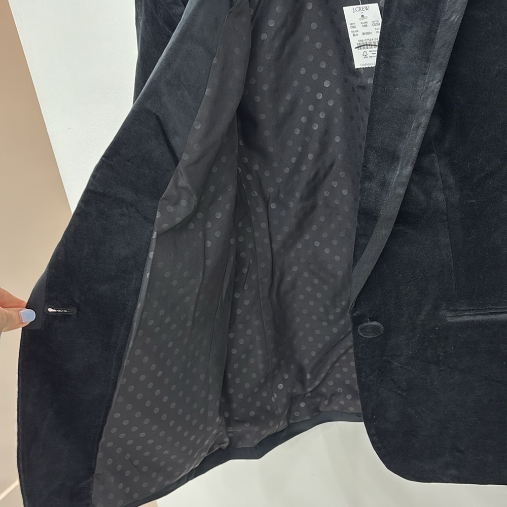 NWT J. Crew Petite Black velvet one-button blazer Piped Ribbon trimmed poetcore - Picture 7 of 8